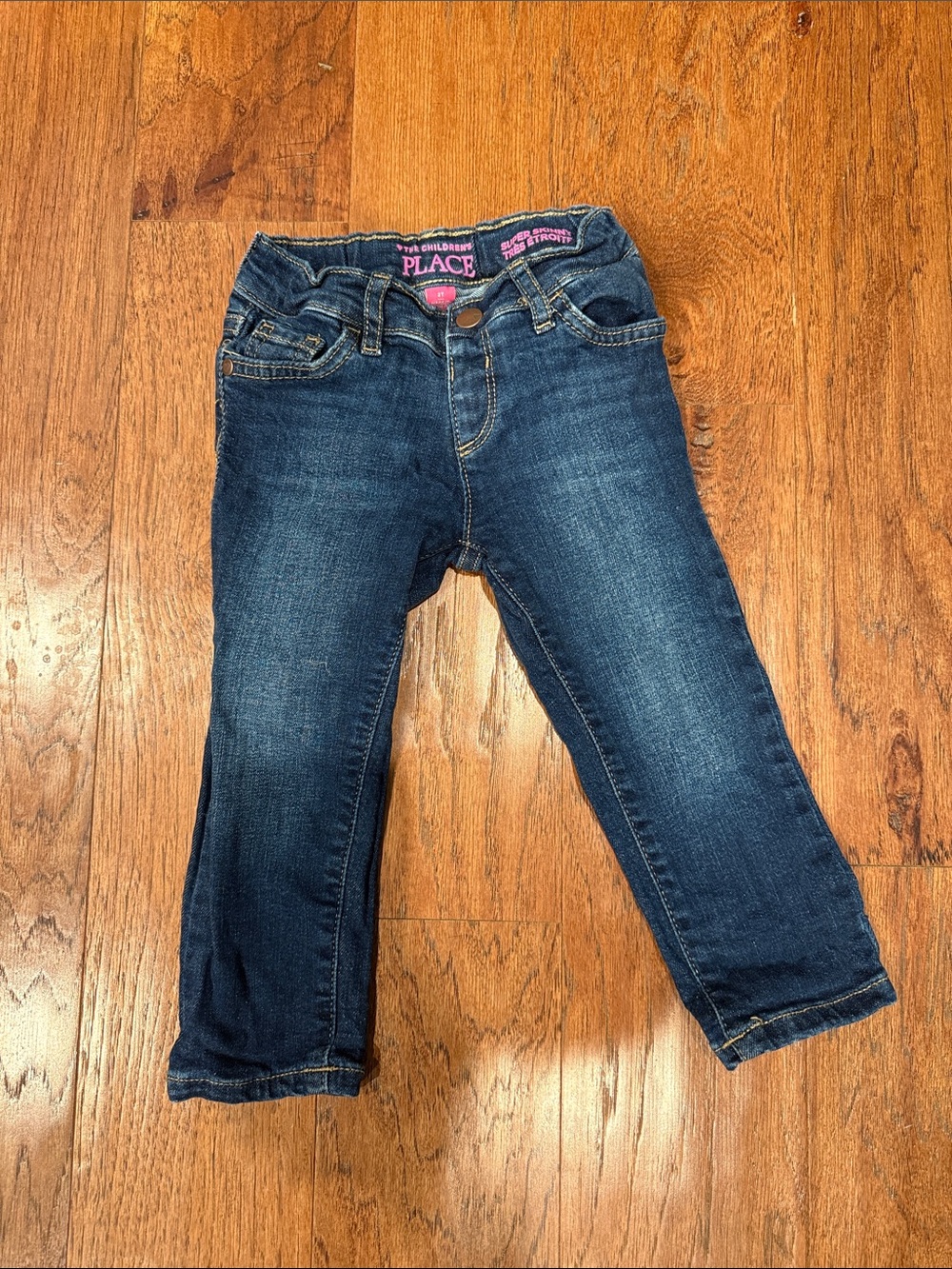 The Children's Place Dark Blue Girls Denim Jeans with Pink Waist Label